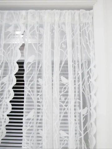 Cream Birds Sheer Lace Curtains - Airy Off-White Window Set - white / 100x200cm / Fixed Pleat