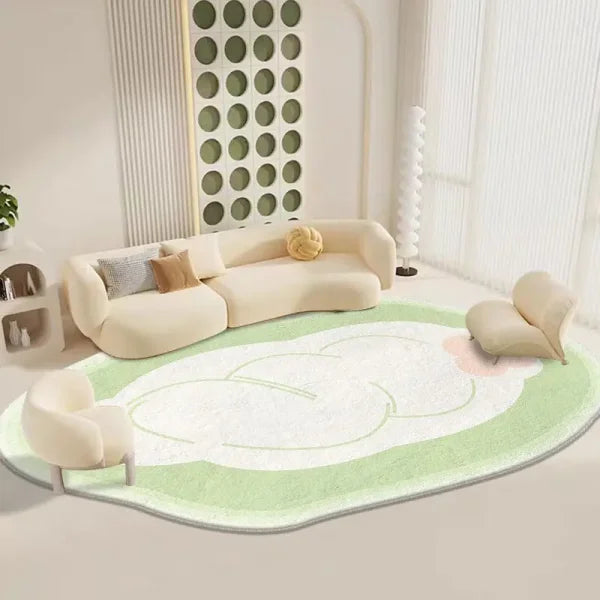 Cream Style Living Room Carpet - Green Alien Plush Rug for Bedroom & Cloakroom