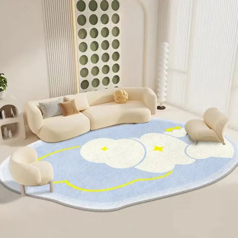 Cream Style Living Room Carpet - Green Alien Plush Rug for Bedroom & Cloakroom