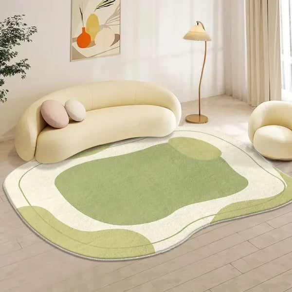 Cream Style Living Room Carpet - Green Alien Plush Rug for Bedroom & Cloakroom