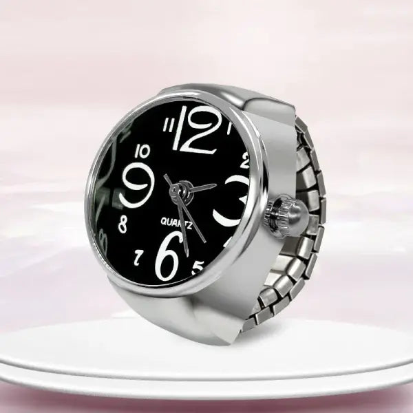 Creative Ring Watch Alloy Circular Dial Fashion Accessory - black