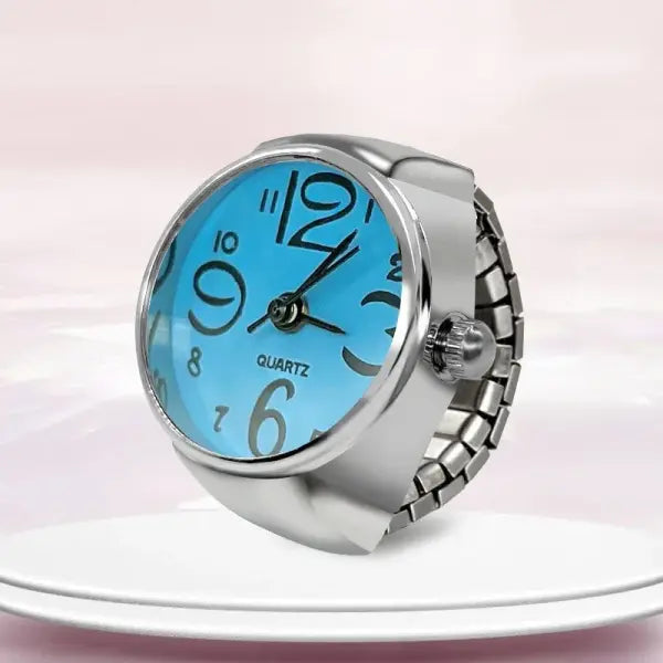 Creative Ring Watch Alloy Circular Dial Fashion Accessory - blue