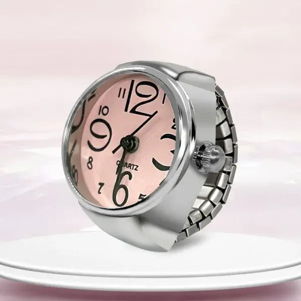 Creative Ring Watch Alloy Circular Dial Fashion Accessory - pink