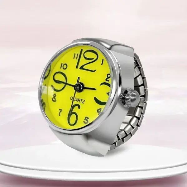 Creative Ring Watch Alloy Circular Dial Fashion Accessory - yellow