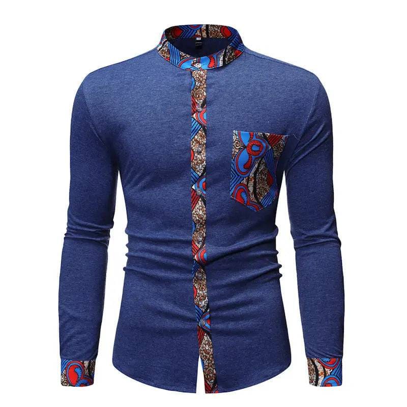 Cross Border Fashion Men’s Shirt - Dark Blue / L