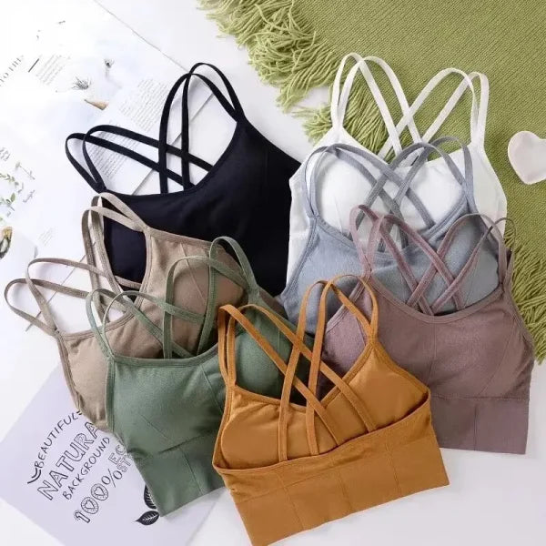 Cross Strap Tank Top Push-Up Sports Bra for Yoga and Fitness