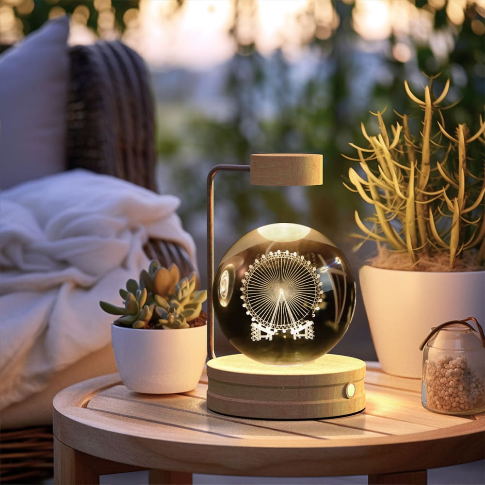 Crystal Ball Cosmic Dinosaur Night Light - USB Powered Warm Bedside Lamp Perfect Birthday Gift - Ferris wheel / Light