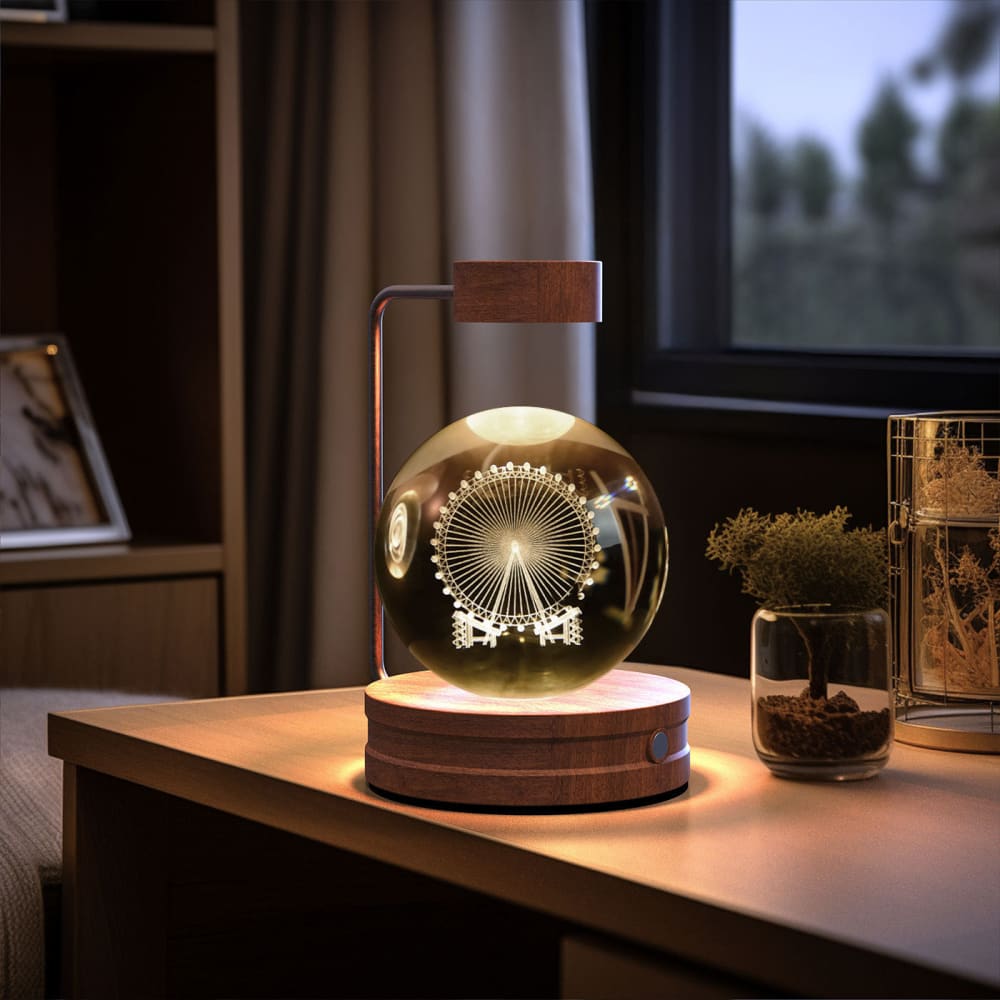 Crystal Ball Cosmic Dinosaur Night Light - USB Powered Warm Bedside Lamp Perfect Birthday Gift - Ferris wheel / Dark