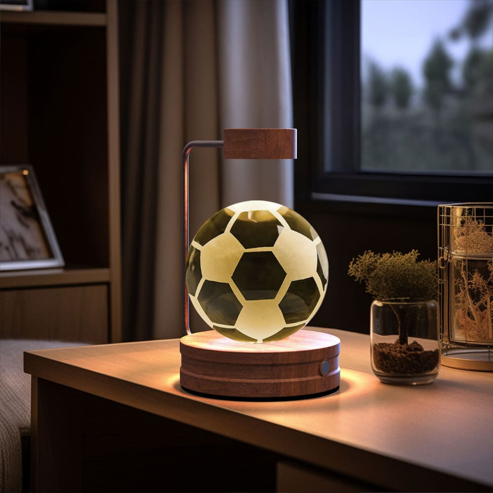 Crystal Ball Cosmic Dinosaur Night Light - USB Powered Warm Bedside Lamp Perfect Birthday Gift - Football / Dark wood