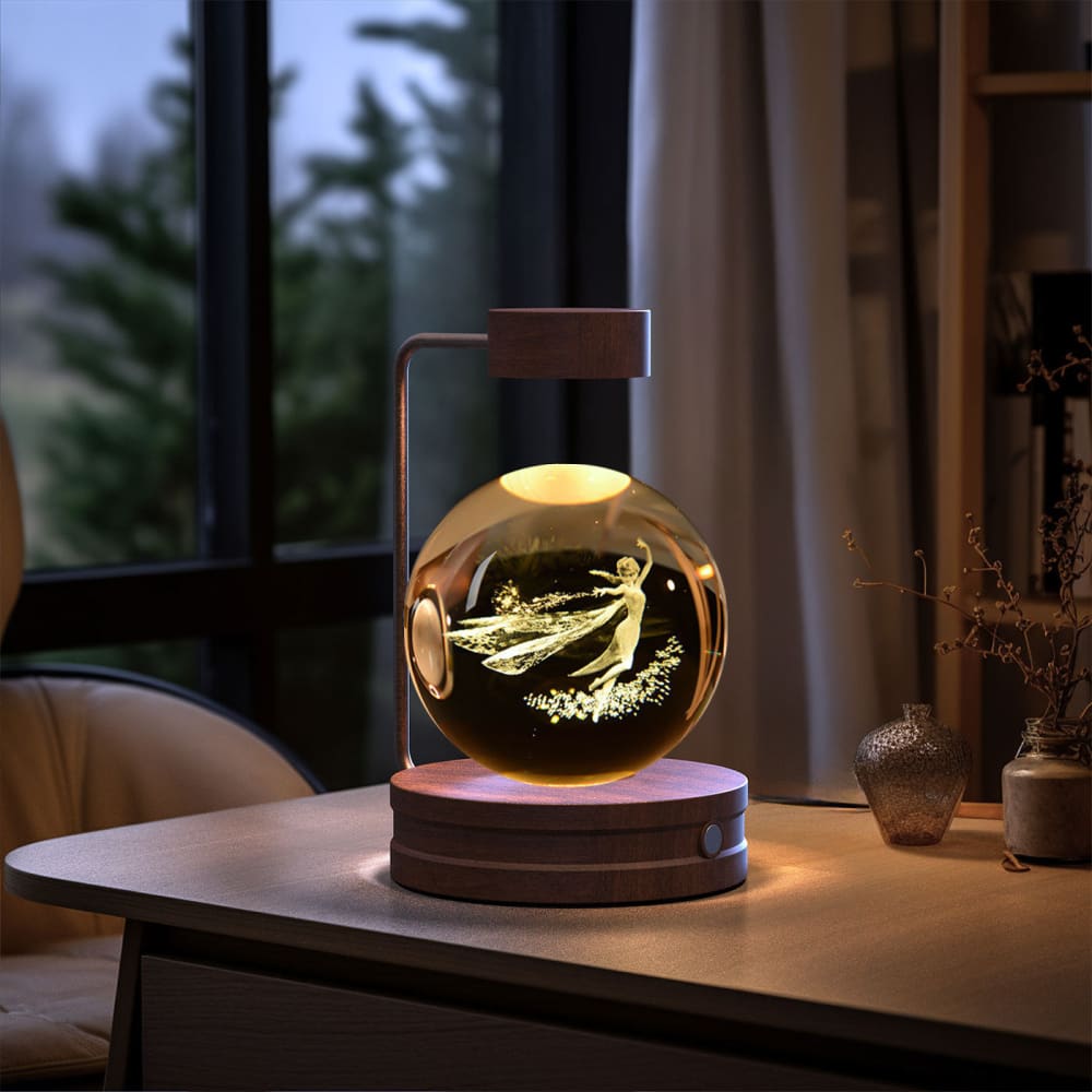 Crystal Ball Cosmic Dinosaur Night Light - USB Powered Warm Bedside Lamp Perfect Birthday Gift - Aisha / Dark wood