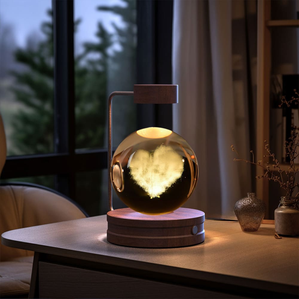 Crystal Ball Cosmic Dinosaur Night Light - USB Powered Warm Bedside Lamp Perfect Birthday Gift - Love Cloud / Dark wood