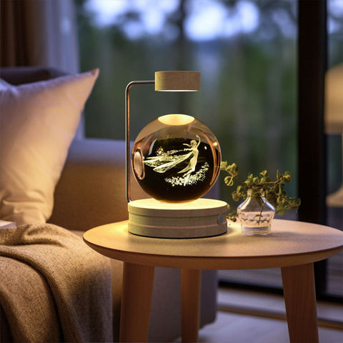 Crystal Ball Cosmic Dinosaur Night Light - USB Powered Warm Bedside Lamp Perfect Birthday Gift - Aisha / Light wood