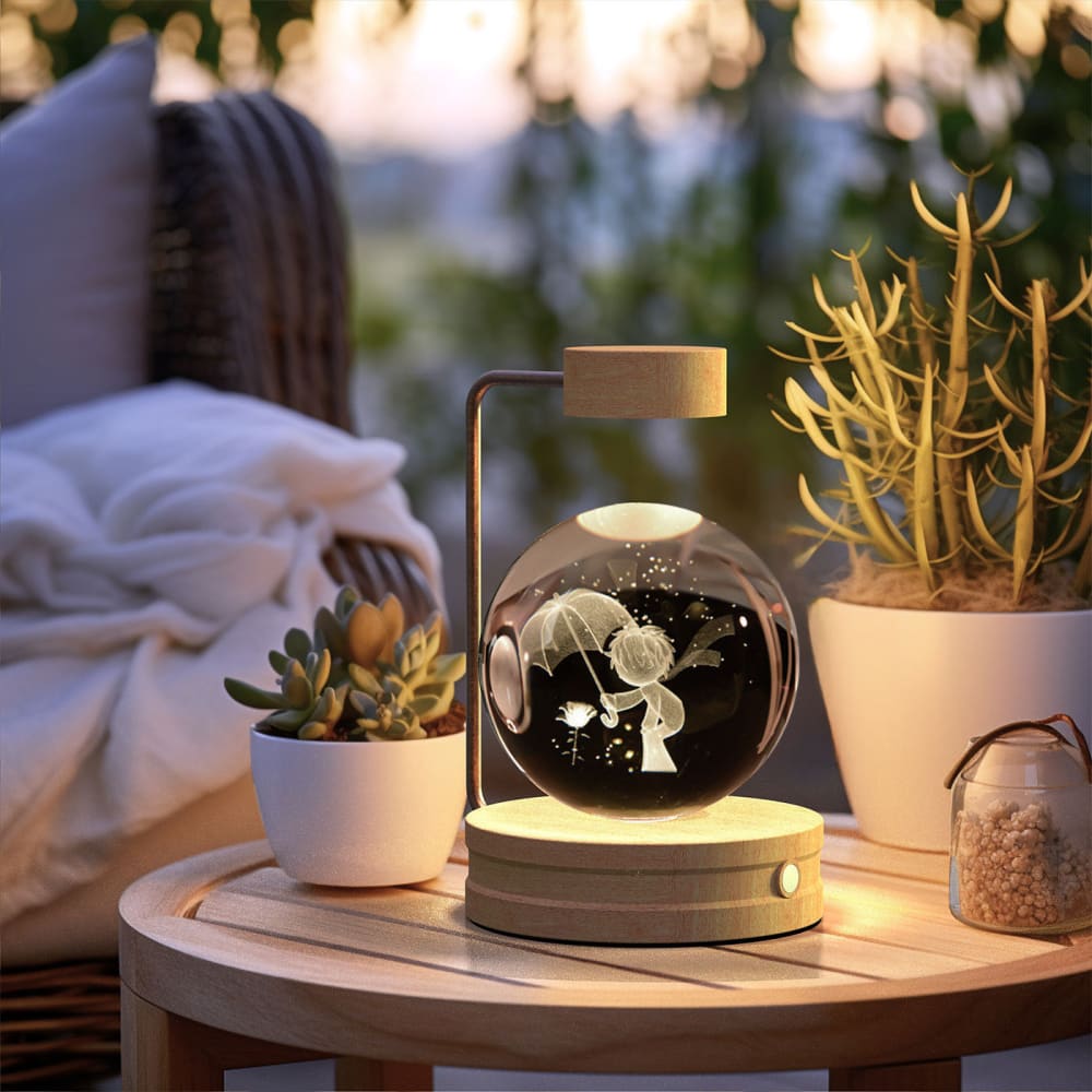 Crystal Ball Cosmic Dinosaur Night Light - USB Powered Warm Bedside Lamp Perfect Birthday Gift - Umbrella Little Prince