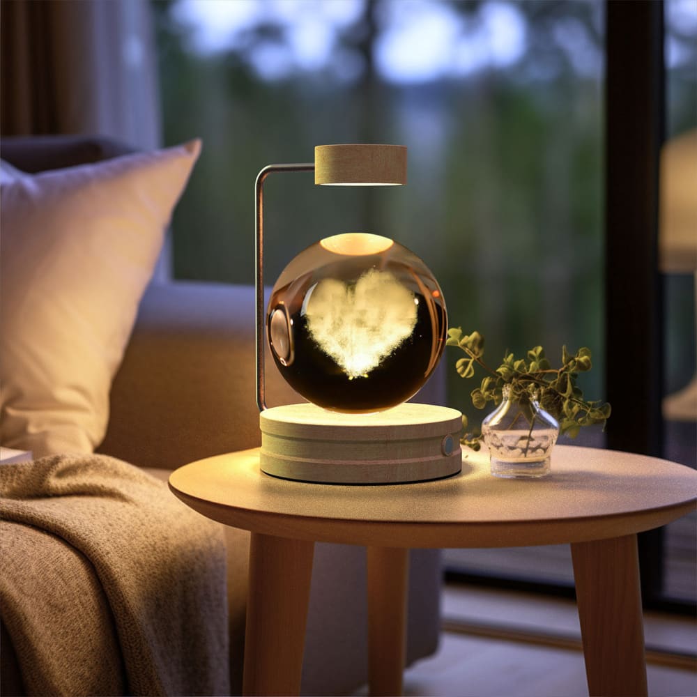 Crystal Ball Cosmic Dinosaur Night Light - USB Powered Warm Bedside Lamp Perfect Birthday Gift - Love Cloud / Light wood