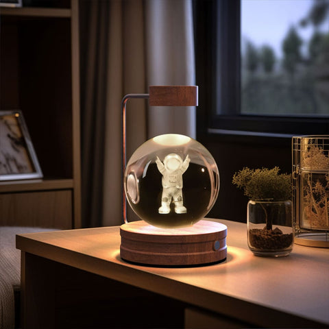 Crystal Ball Cosmic Dinosaur Night Light - USB Powered Warm Bedside Lamp Perfect Birthday Gift - Little Astronauts