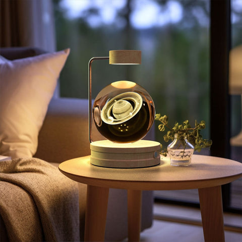 Crystal Ball Cosmic Dinosaur Night Light - USB Powered Warm Bedside Lamp Perfect Birthday Gift - Saturn / Light wood