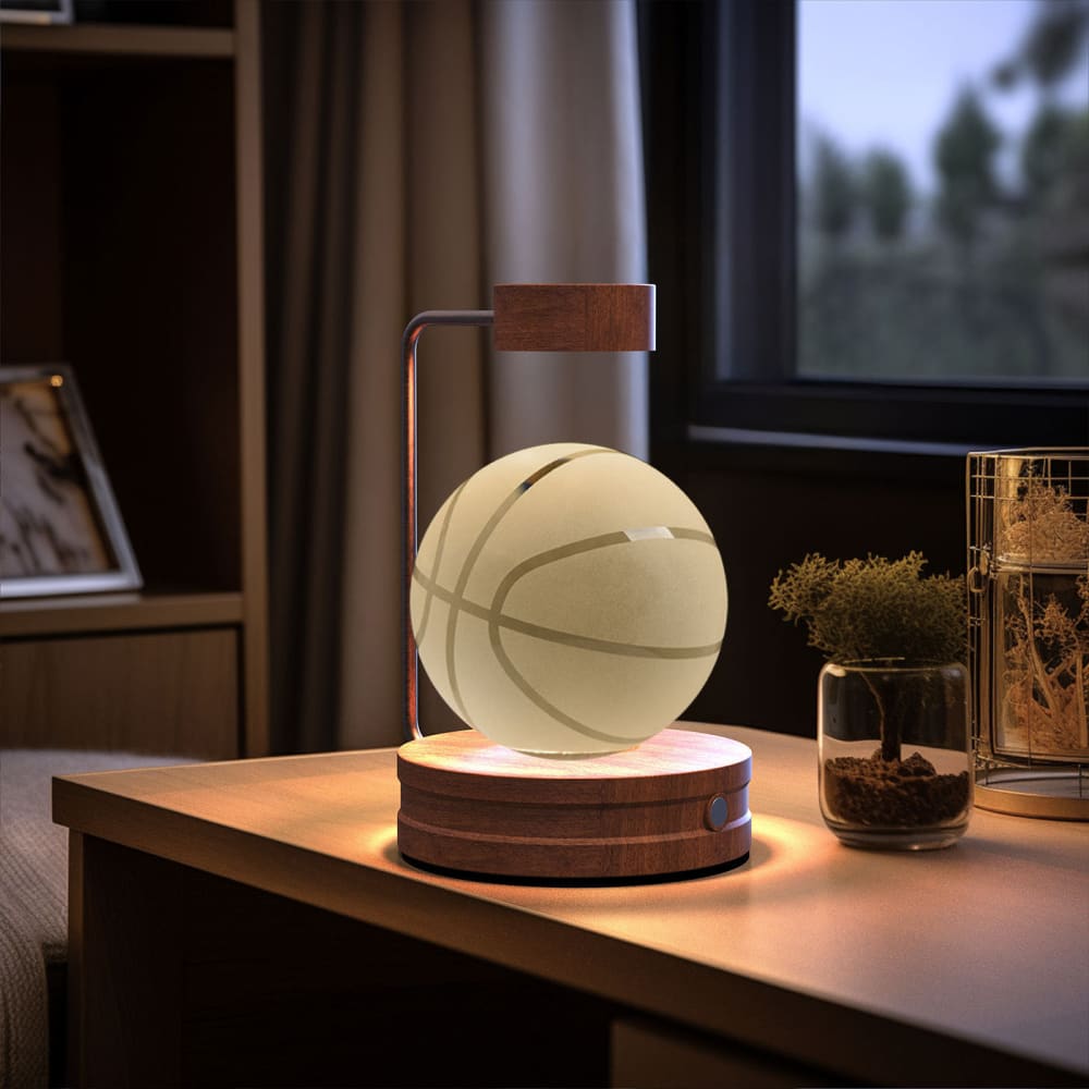 Crystal Ball Cosmic Dinosaur Night Light - USB Powered Warm Bedside Lamp Perfect Birthday Gift - Basketball / Dark wood