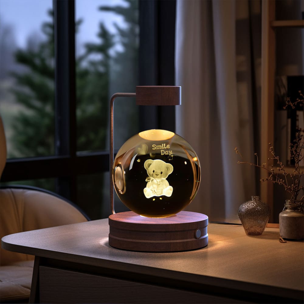 Crystal Ball Cosmic Dinosaur Night Light - USB Powered Warm Bedside Lamp Perfect Birthday Gift - Little Bears / Dark