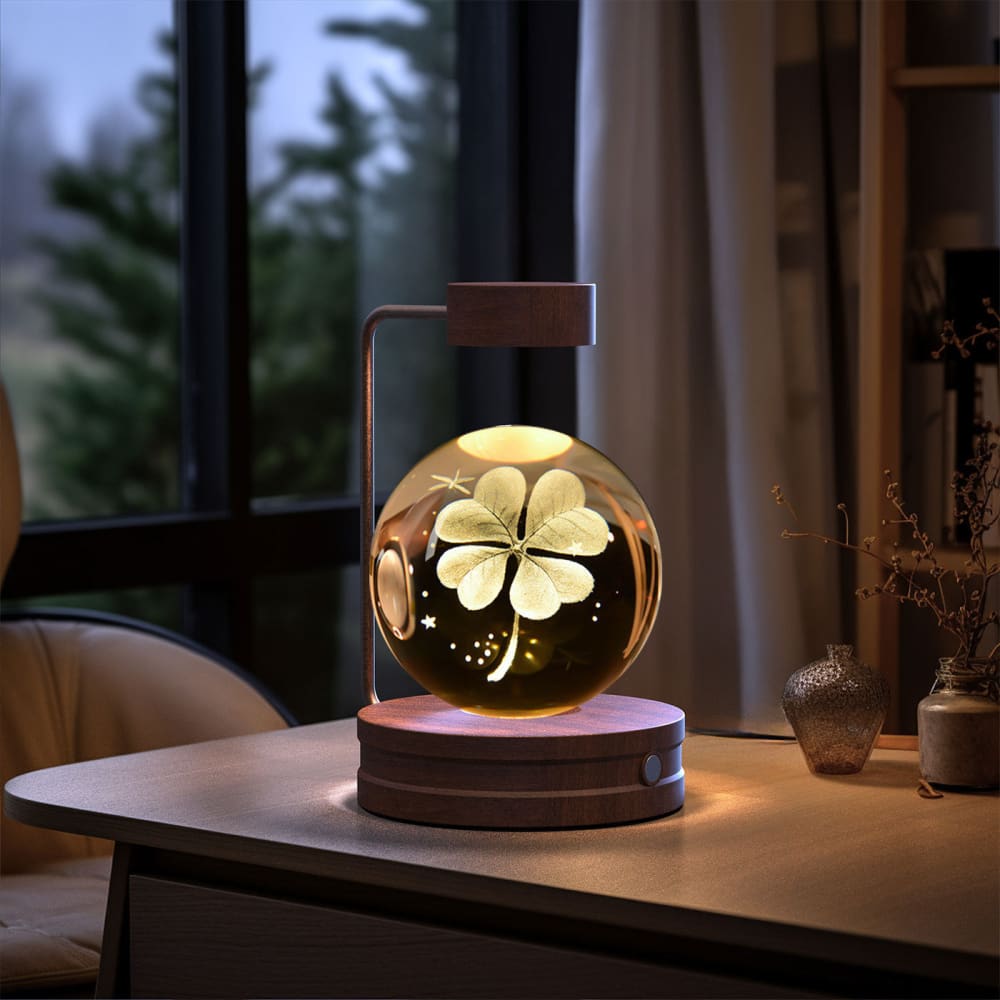 Crystal Ball Cosmic Dinosaur Night Light - USB Powered Warm Bedside Lamp Perfect Birthday Gift - Fourleaf Grass / Dark