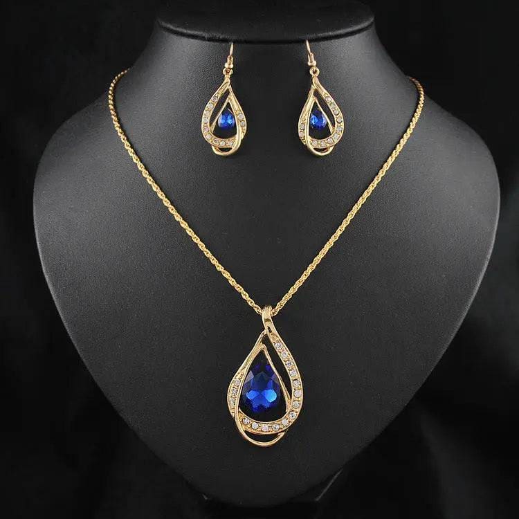 Crystal Necklace Earrings Set - Blue