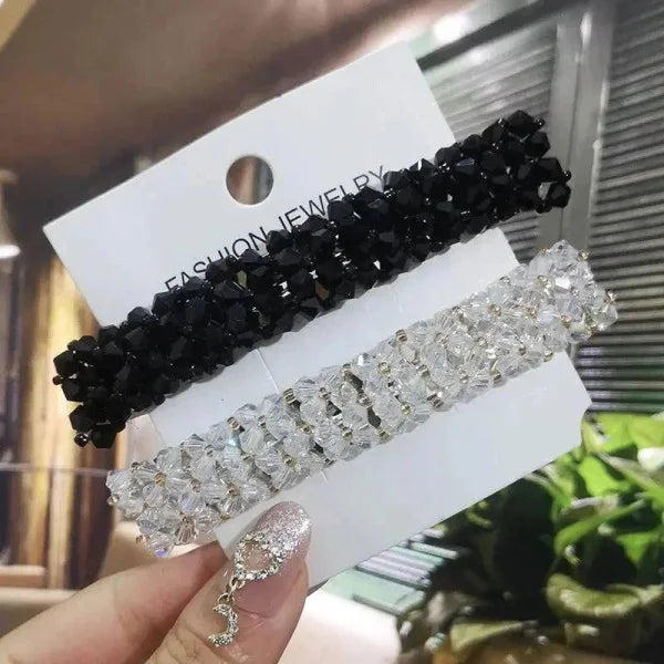 Crystal Spring Hair Clips - Black White