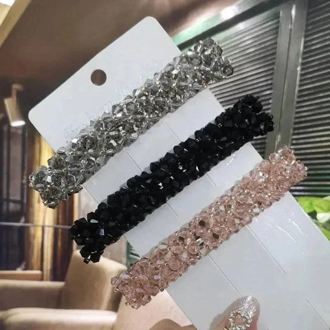 Crystal Spring Hair Clips - Grey Black Pink