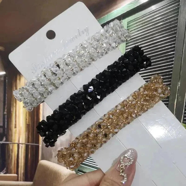 Crystal Spring Hair Clips - White Black Champagn