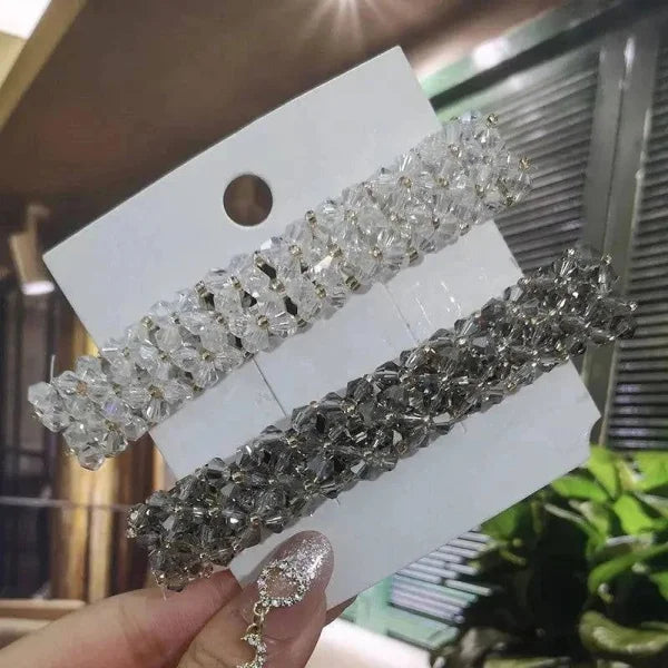 Crystal Spring Hair Clips - White Grey