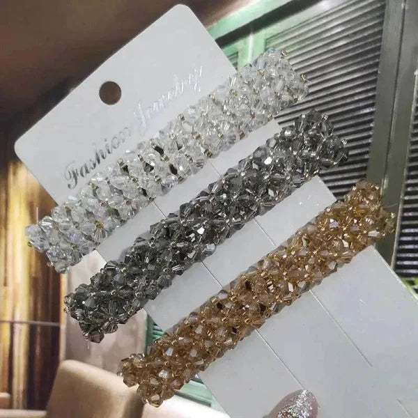 Crystal Spring Hair Clips - White Grey Champagne