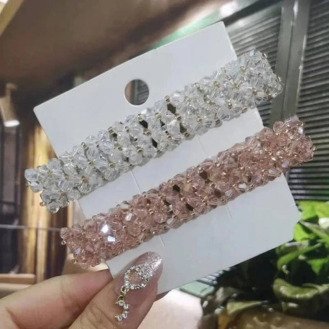 Crystal Spring Hair Clips - White Pink