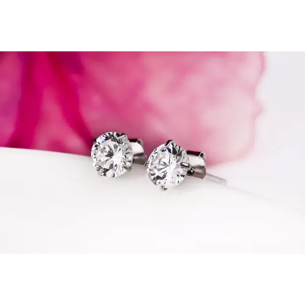 Crystal Zircon Real 925 Sterling Silver Earrings Channel Cubic Zirconia Silver Stud Earrings for Women Sterling Silver