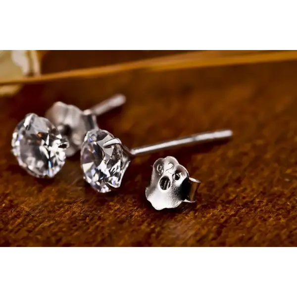 Crystal Zircon Real 925 Sterling Silver Earrings Channel Cubic Zirconia Silver Stud Earrings for Women Sterling Silver