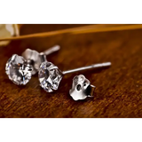 Crystal Zircon Real 925 Sterling Silver Earrings Channel Cubic Zirconia Silver Stud Earrings for Women Sterling Silver