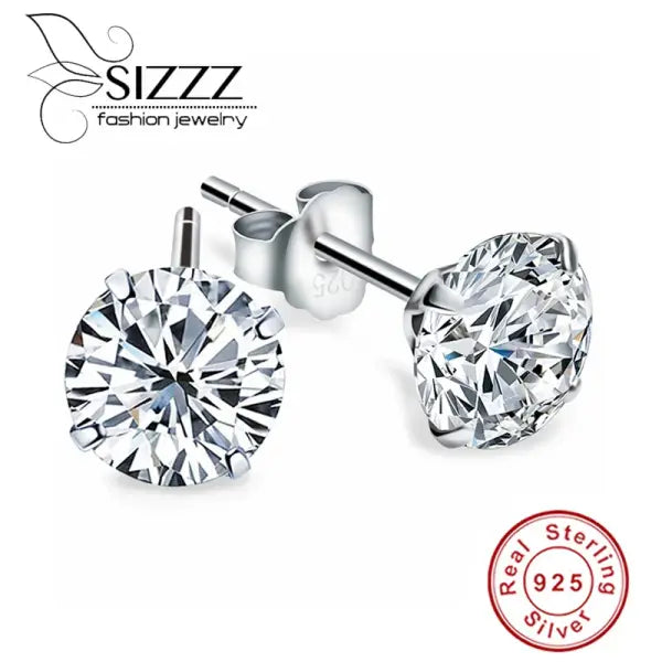 Crystal Zircon Real 925 Sterling Silver Earrings Channel Cubic Zirconia Silver Stud Earrings for Women Sterling Silver