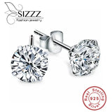 Crystal Zircon Real 925 Sterling Silver Earrings Channel Cubic Zirconia Silver Stud Earrings for Women Sterling Silver