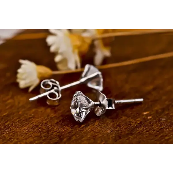 Crystal Zircon Real 925 Sterling Silver Earrings Channel Cubic Zirconia Silver Stud Earrings for Women Sterling Silver