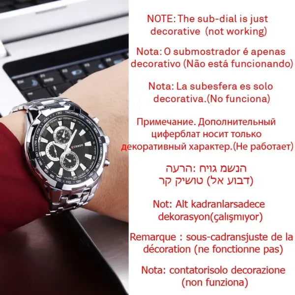 Quartz Watch Men Stainless Steel Waterproof Military Business
