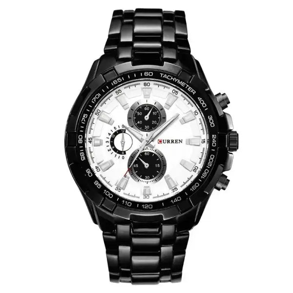 Quartz Watch Men Stainless Steel Waterproof Military Business - Black White
