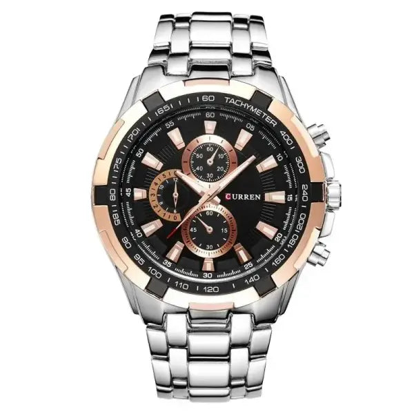 Quartz Watch Men Stainless Steel Waterproof Military Business - Silver Golden Black