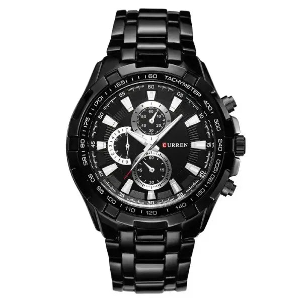 Quartz Watch Men Stainless Steel Waterproof Military Business - Black Silver
