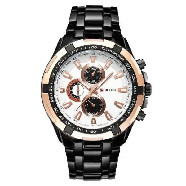 Quartz Watch Men Stainless Steel Waterproof Military Business - Black Golden White