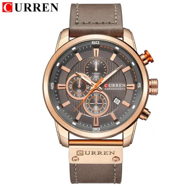 Leather Band Quartz Chronograph Casual Wristwatch - rose gray