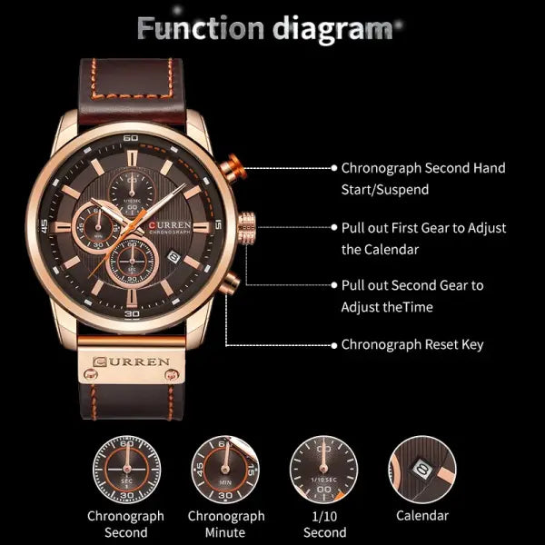 Leather Band Quartz Chronograph Casual Wristwatch