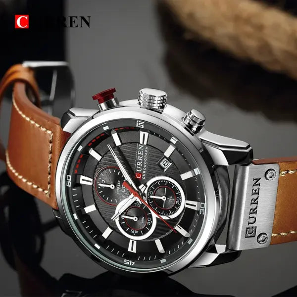 Leather Band Quartz Chronograph Casual Wristwatch