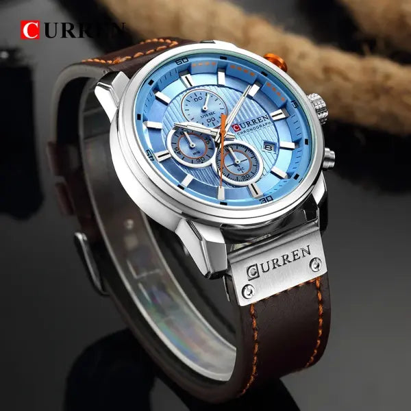 Leather Band Quartz Chronograph Casual Wristwatch