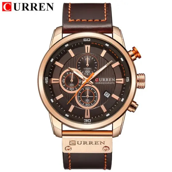 Leather Band Quartz Chronograph Casual Wristwatch - rose coffee