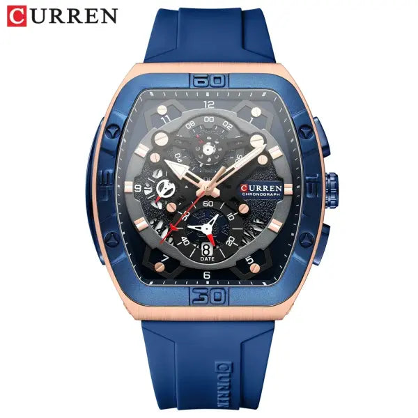 CURREN Brand Quartz Wristwatches Silicone Luminous Hands Casual Style - blue