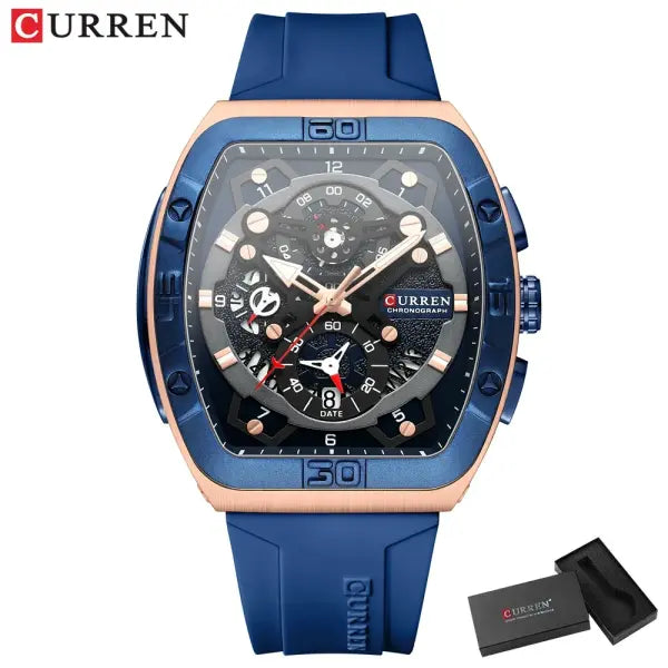 CURREN Brand Quartz Wristwatches Silicone Luminous Hands Casual Style - blue box