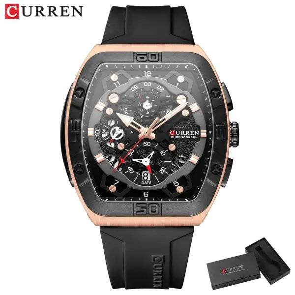CURREN Brand Quartz Wristwatches Silicone Luminous Hands Casual Style - black box