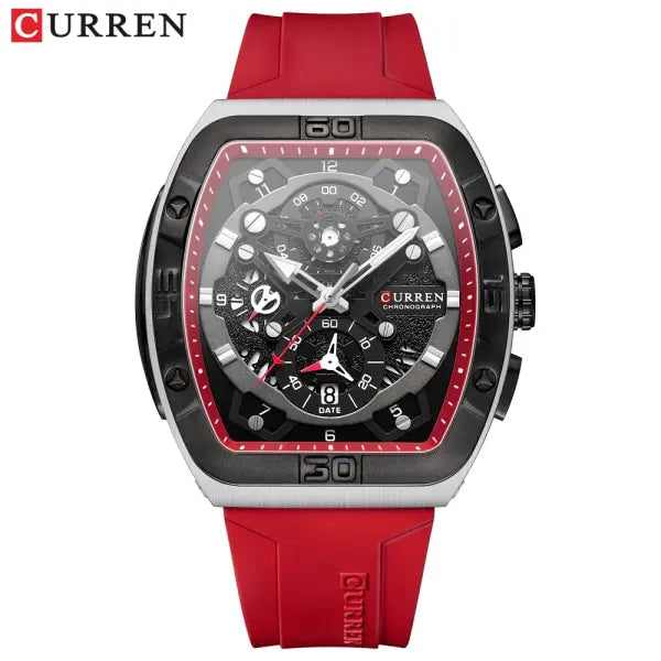 CURREN Brand Quartz Wristwatches Silicone Luminous Hands Casual Style - red